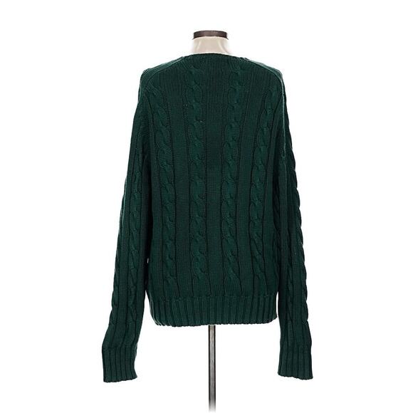 VTG Ralph Lauren Green Cableknit Cotton Chunky Sweater L - Picture 2 of 4